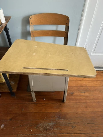 Vintage School Student Child Desk Chair w/Cubby Cover