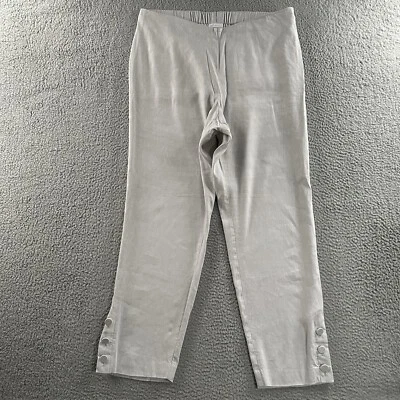 Pantalones para mujer J. Jill gris talla grande altos elásticos cremallera lateral mezcla de lino Foto 1 de 4