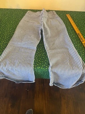 Vtg 1970s Gingham Flared Bell Bottom Polyester Slacks Pants Blue white - Image 1 of 4