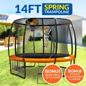 14ft Trampoline Basketball kit Free Ladder Spring Net Safety Pad Cover Round - Picture 1 of 8