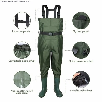 Bootfoot Chest Wader Fishing Hunting Nylon Waterproof for Men Women with Boots S - Изображение 1 из 4