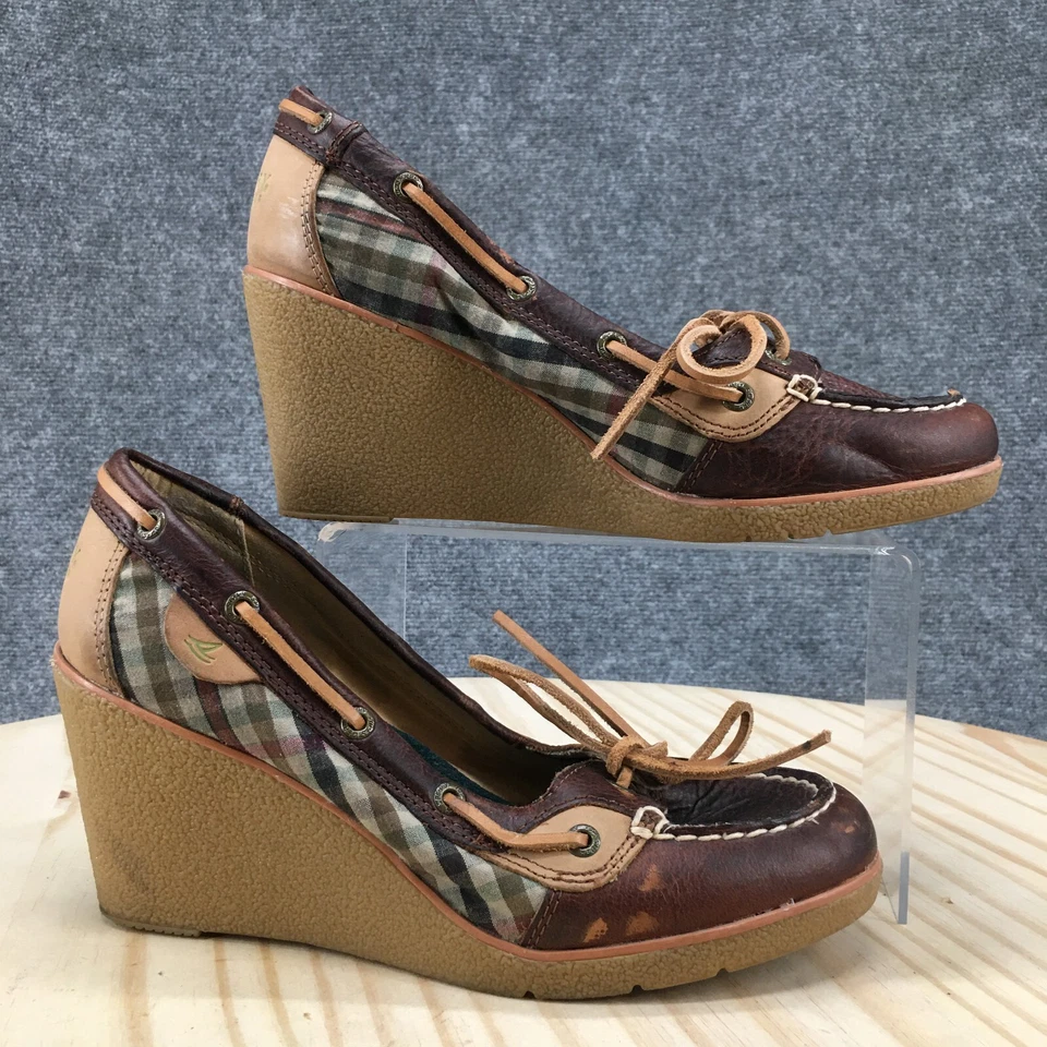 Zapatos de tacón Sperry para mujer 7,5 M Top Sider Goldfish de cuña 9837578 de cuero marrón Foto 1 de 4