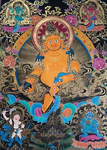 Masterpiece Gold Painting Jambhala, God of Wealth + Fertility NEPAL 67x53 - Picture 1 of 5