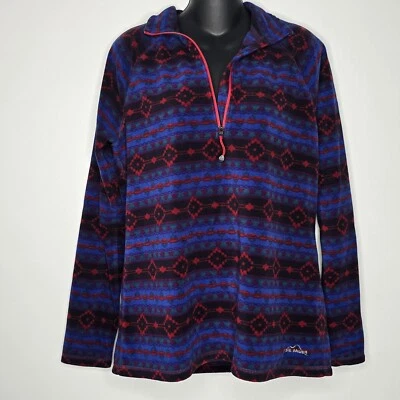 Pulôver feminino Eddie Bauer estampa asteca quarto de zíper azul lã grande - Imagem 1 de 4