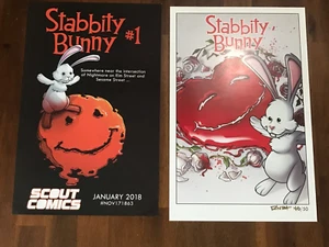 STABBITY BUNNY - VALENTINES DAYS PRINT 2018 LIMITED /50 SIGNED & NUMBERED +PROMO - Picture 1 of 2