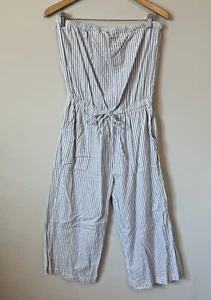 Gap Factory Jumpsuit White Blue Silver Striped Strapless Elastic Tie Women’s M - Picture 1 of 16