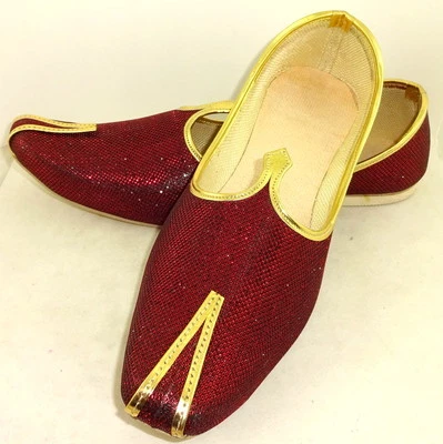 Men Mojari Wedding Sherwani Red Jutti Handmade Khussa Indian Groom Punjabi Shoes - Image 1 of 4