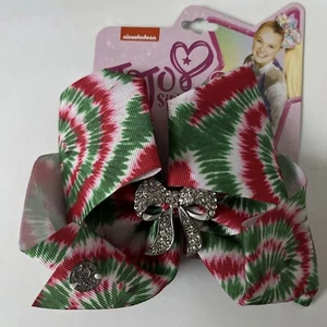 JoJo Siwa Bow Tie-Dye Green and Red w/Bow Accent Rhinestone Hair Clip - Picture 1 of 5