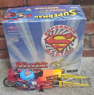 1/9th MATT HINES 1999 SUPERMAN PRO STOCK MOTORCYCLE BIKE NHRA DRAG BIKE - Image 1 of 4