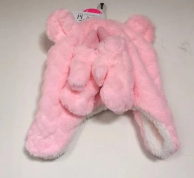 THE CHILDRENS PLACE FLORES ROSAS INVIERNO SOMBRERO PELUDO&MITTEN NIÑA’S TALLA 6-12MTS NUEVO CON ETIQUETAS Foto 1 de 2