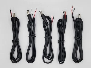 DC Power Cable Male Plug to Bare Wire 5.5mm x 2.1mm 12V Adapter Cord 2A (5 Pack) - Picture 1 of 4