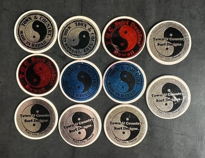 Hawaii Town & Country Surf Designs lot of 11 Pogs / Milkcaps from the 1990s - Image 1 of 3