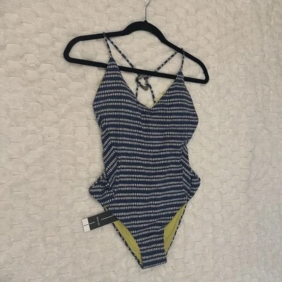 Nuevo traje de baño Dolce Vita de una pieza para mujer talla grande azul blanco a rayas punteadas acolchado Foto 1 de 4