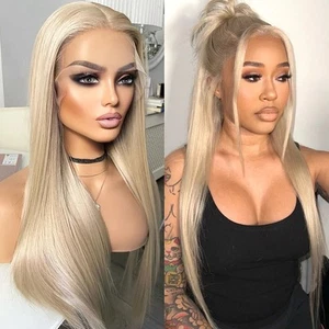 Platinum Blonde Lace Front Wigs Pre Plucked Wear and Go Wig Long #A-blonde - Picture 1 of 9