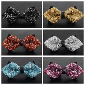 3 PCS Men Luxury Crystal Pre-tied Bowties Shiny Sparkling Rhinestone Bow Ties - Picture 1 of 4