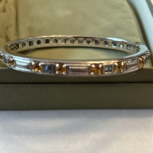 Judith Ripka Sterling Silver Topaz & Citrine Hinged Bangle Bracelet - Picture 1 of 11