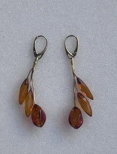 925 Sterling Silver Vermeil Amber Drop Style Leverback Earrings #10 - Picture 1 of 11
