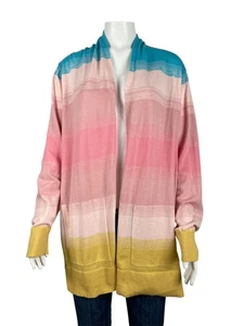 Lands End Multicolor Striped Cardigan 1X 16W 18W Open Front Sweater Long Sleeve - Picture 1 of 9