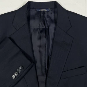 Abrigo deportivo Brooks Brothers 1818 Madison Saxxon para hombre 46L azul marino a rayas 100 % lana - Imagen 1 de 22
