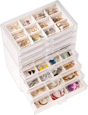 Earring Holder Organizer Jewelry Box with 8 Drawers, Acrylic Clear Earring Case - Image 1 of 4