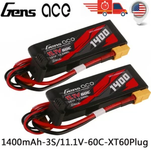 2X Gens Ace 1400mAh 11.1V 60C 3S G-Tech Lipo Battery XT60 For 1/16 TRA/TRX Cars - Picture 1 of 6