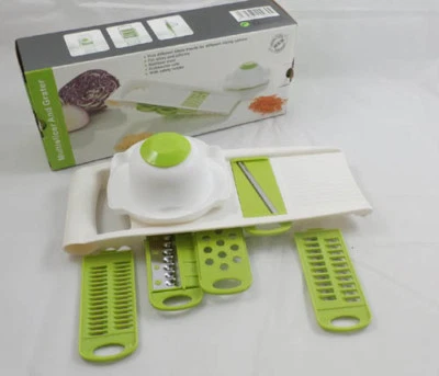 Multischneider weiss-grün - Hobel und Reibe mit 5 Einsätzen und Schutzglocke - - Bild 1 von 3