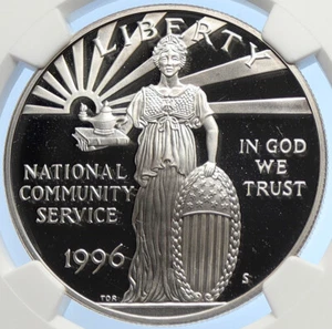 1996 S United States COMMUNITY SERVICE AMERICA Proof Silver $1 Coin NGC i106256 - Picture 1 of 5