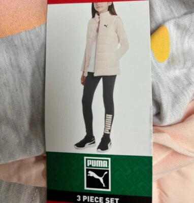 JUEGO DE 3 PIEZAS CHALECO/CAMISA/LEGGINGS PUMA NIÑAS (ROSA/GRIS NEGRO XS 5/6) NUEVO CON ETIQUETAS Foto 1 de 2