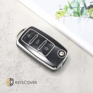 Funda de llave plegable negra para VW Polo Golf Passat Sharan Touran Jetta EOS - Imagen 1 de 2