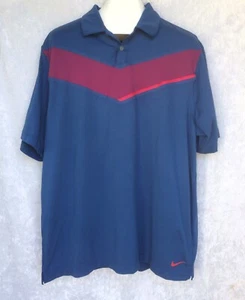 Nike Dri Fit Golf Shirt Blue Purple Pink Stripe Polyester Spandex Mens XL - Picture 1 of 12