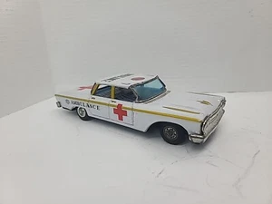 1960s ASC Japan Aoshin Tin Litho Friction Car Ford Galaxie Ambulance Works Toy - Picture 1 of 18