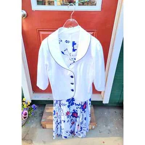 Conjunto de chaqueta de vestir vintage Raflen rojo blanco azul manga corta - Imagen 1 de 8