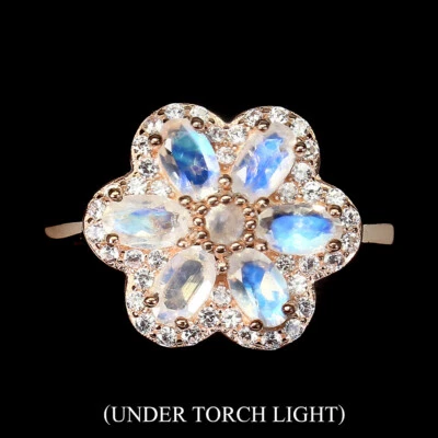 Anillo de plata de ley 925 piedra lunar ovalada 5x3 mm piedras preciosas joyería tamaño 8,5 Foto 1 de 4