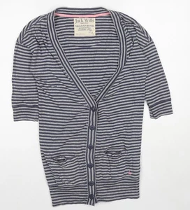 Jack Wills Womens Grey V-Neck Striped Cotton Blend Cardigan Size 8 - Picture 1 of 10