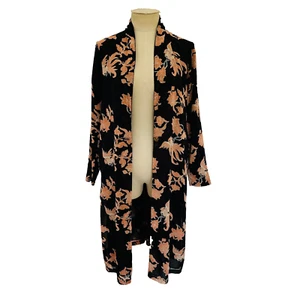 SCOTCH & SODA Longline Kimono Black Orange Birds Floral Lightweight Open SMALL - Picture 1 of 11