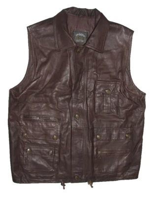 Gilet En Cuir Pour Hommes Sans Manches Brun Environ Taille 52-54 - Photo 1/2
