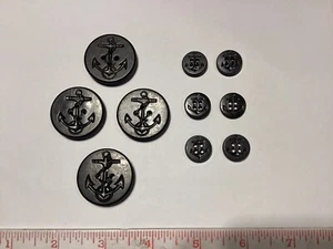 Lot 10 Vintage Bakelite Navy Anchor Round Sewing Buttons 4 Hole - Picture 1 of 23