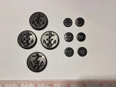 Lot 10 Vintage Bakelite Navy Anchor Round Sewing Buttons 4 Hole - Image 1 of 4