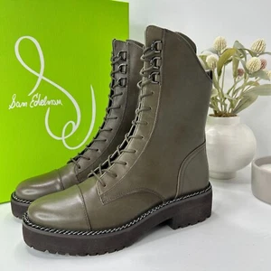 Sam Edelman Linley Leather Combat Boots Alpine Green H8592L2300 Women 8.5M NWB - Picture 1 of 12