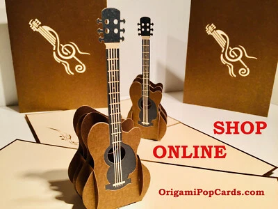 Tarjetas Pop Origami Guitarra Grande 3D Pop Up Tarjeta de Felicitación Cumpleaños Música Diversión en Blanco Foto 1 de 4