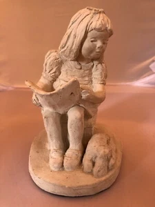 Vintage Austin Sculpture Bright Eyes - Girl Reading to Dog Book DEE CROWLEY 1987 - Picture 1 of 11