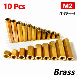 10pcs M2 Brass Hex Pillar Spacer Standoff Stud Connector Hexagon Long Nut 3-30mm - Picture 1 of 5