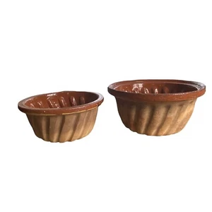 Antike 19. Jahrhundert 2er Set französische Terrakotta Kuchen Brotform aus dem Elsass - Bild 1 von 12