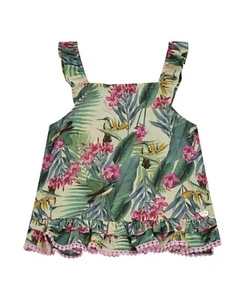 Guess Printed Poplin Tank Top Big Girls 12 Botanical Print Ruffle Back Button - Picture 1 of 16