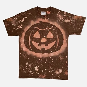 Halloween T-Shirt Youth L 14-16 Brown Orange Pumpkin Tee Jack-O-Lantern Tie Dyed - Picture 1 of 3