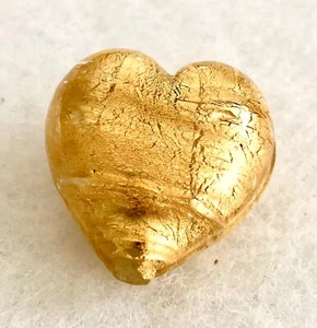 Extra Large 24kt Yellow Gold Leaf Murano Glass Heart Bead 34 x 25MM - Picture 1 of 10