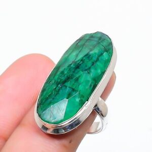 Emerald(Simulated) Gemstone 925 Sterling Silver Jewelry Ring Size 7 Easter A611