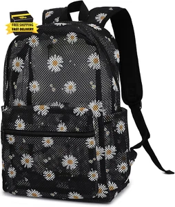 Mesh Backpack for Girls Women, Semi-Transparent Kids School Backpack College Boo - Picture 1 of 6