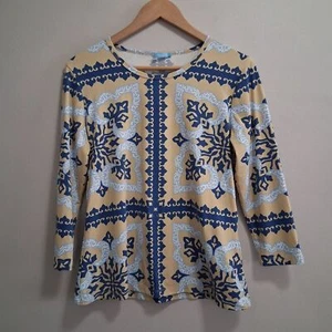 J. McLaughlin Catalina Stoff geometrisch maritim 3/4-Arm Top Größe Large - Bild 1 von 9