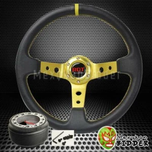 350mm Black/Gold Deep Dish Steering Wheel + Hub Adapter Dodge Colt 1985-1988 - Picture 1 of 1